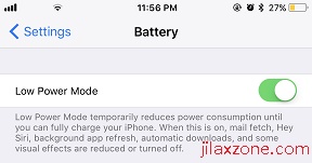 iOS 11 Low Power Mode jilaxzone.com Battery enable disable