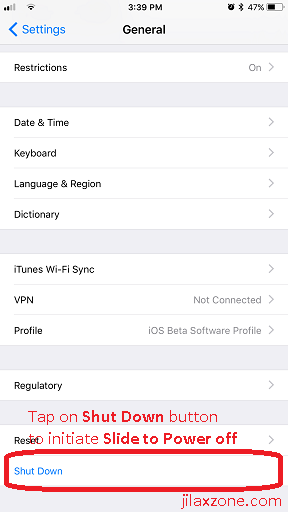 iOS 11 shutdown jilaxzone.com Shut Down menu