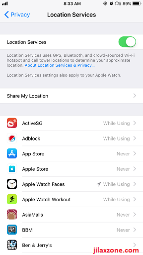 iPhone X jilaxzone.com Disable Location Service