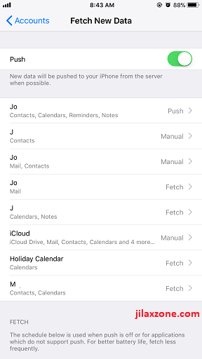iPhone X jilaxzone.com Mail Fetching Push to Manual