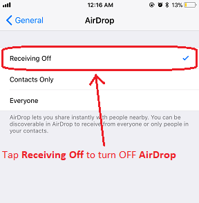 iOS 11 AirDrop jilaxzone.com Receiving OFF