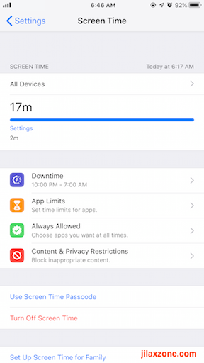 iOS 12 Screen Time Downtime features jilaxzone.com