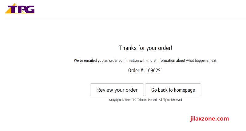 TPG Mobile unlimited data promotion order completed jilaxzone.com