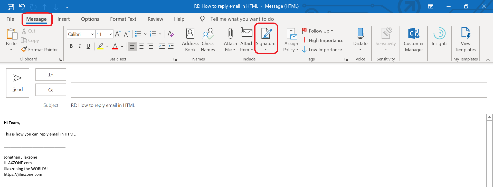 in outlook how do you add a permate signature to all emails sent