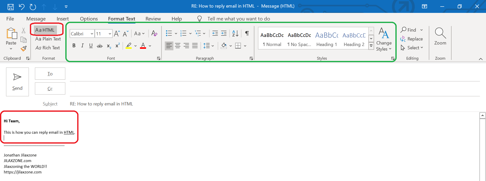 outlook email text only message to rich text format