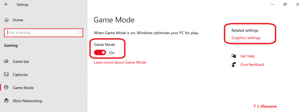 windows game mode on and graphics settings jilaxzone.com