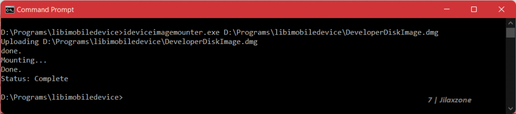 mount developer disk image using ideviceImageMounter jilaxzone.com