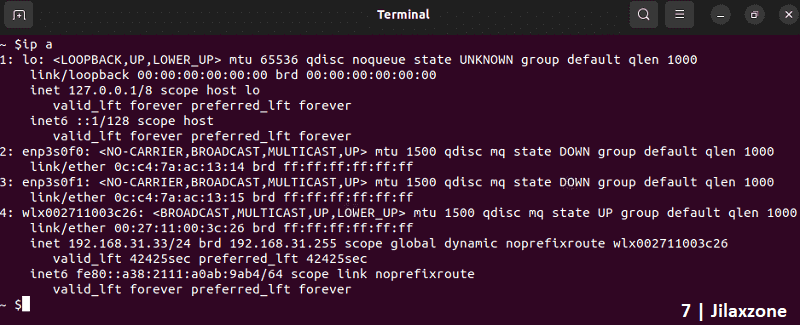 linux terminal ip a jilaxzone.com